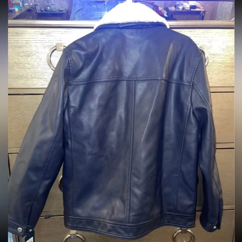Brand new bomber jacket navy blue leather new with tags Tommy Hilfiger medium - Picture 2 of 6